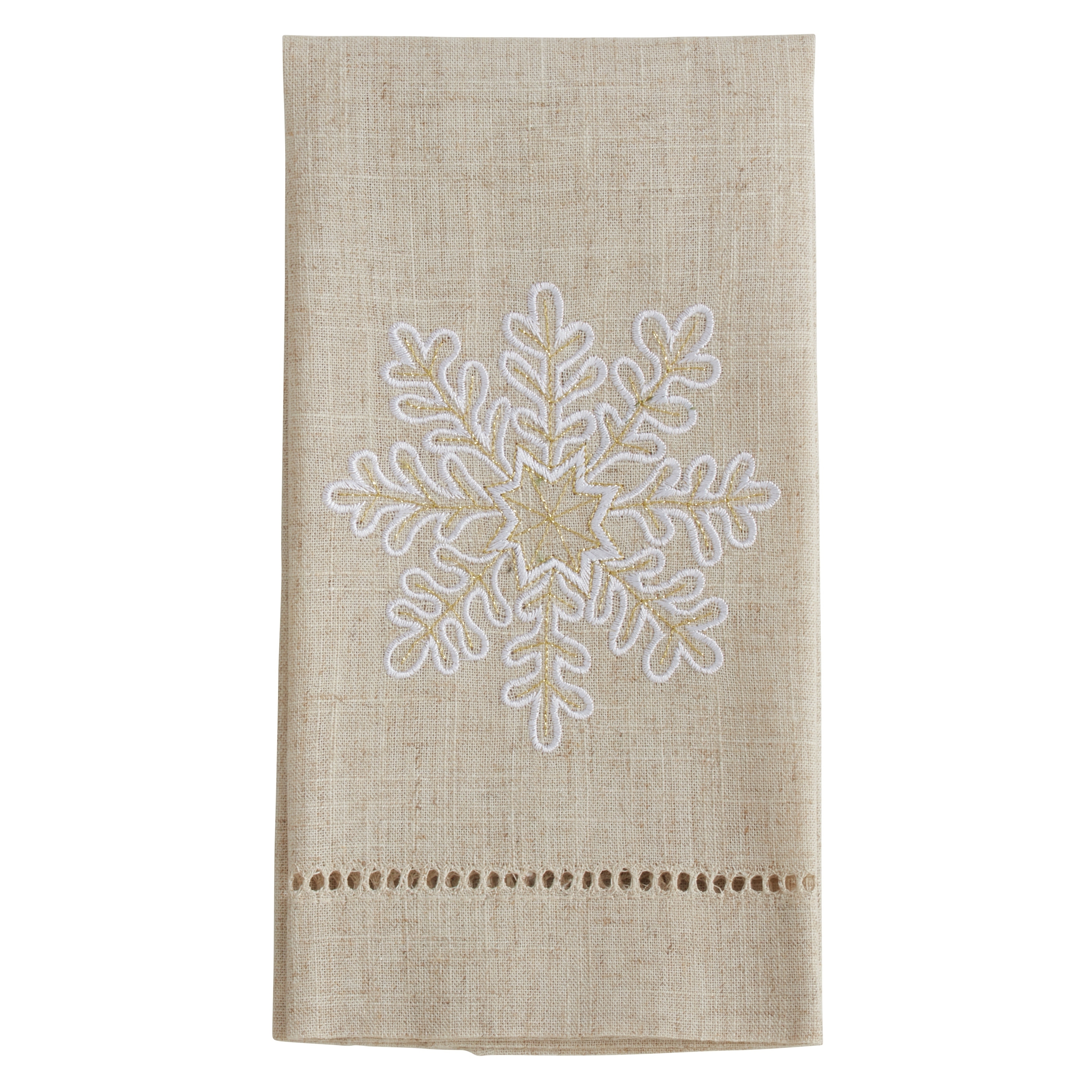 Snowflake Design Embroidered and Hemstitched Guest Towels (Set of 4)