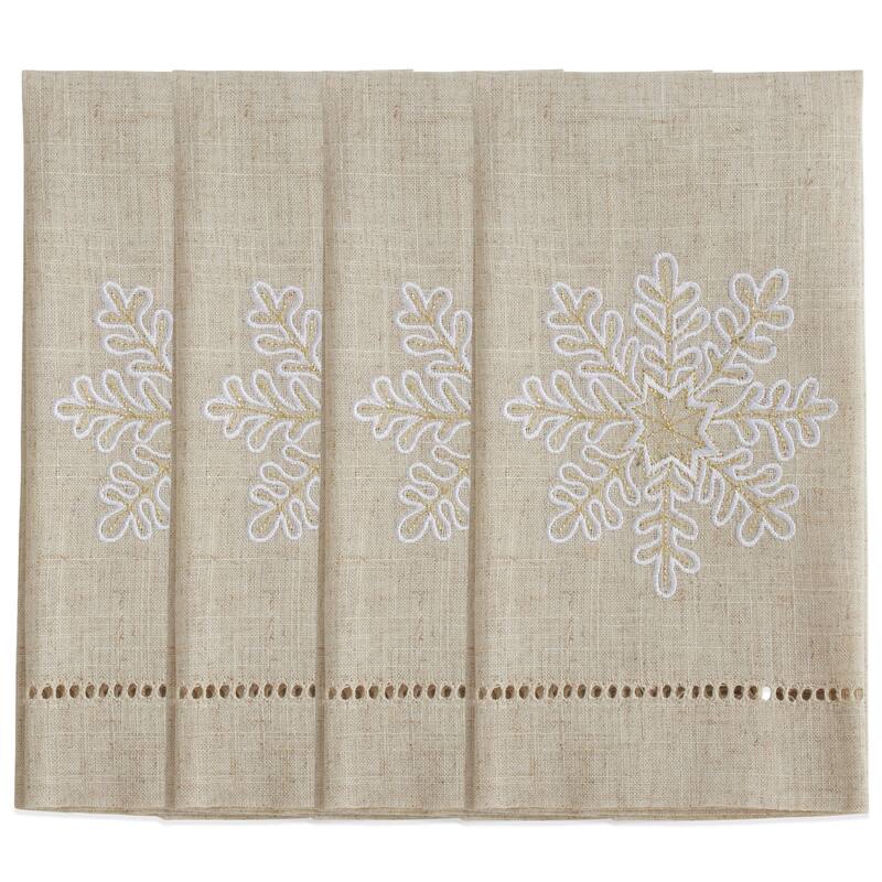 Snowflake Design Embroidered and Hemstitched Guest Towels (Set of 4)