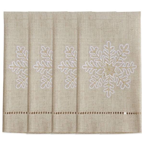 Snowflake Design Embroidered and Hemstitched Guest Towels (Set of 4