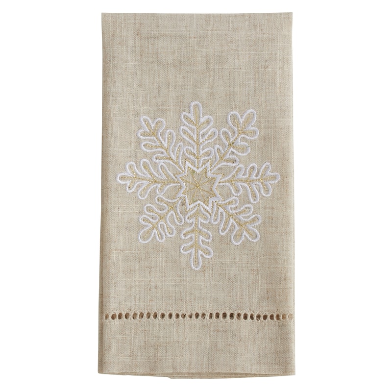 Snowflake Design Embroidered and Hemstitched Guest Towels (Set of 4