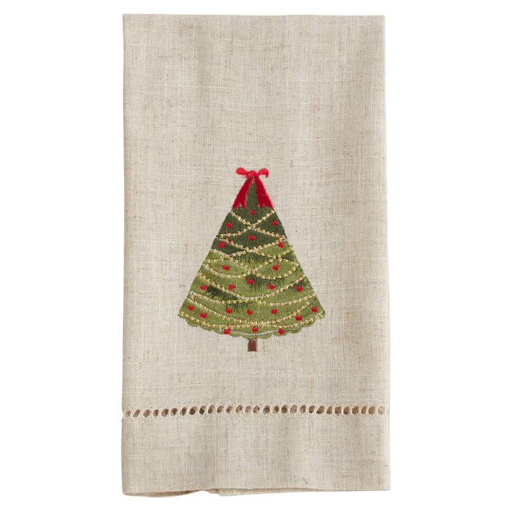 Holiday Ribbon Embroidered Merry Christmas Bath Towel Set