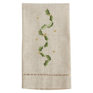 Holly Leaves Embroidered and Hemstitched Guest Towels (Set of 4)