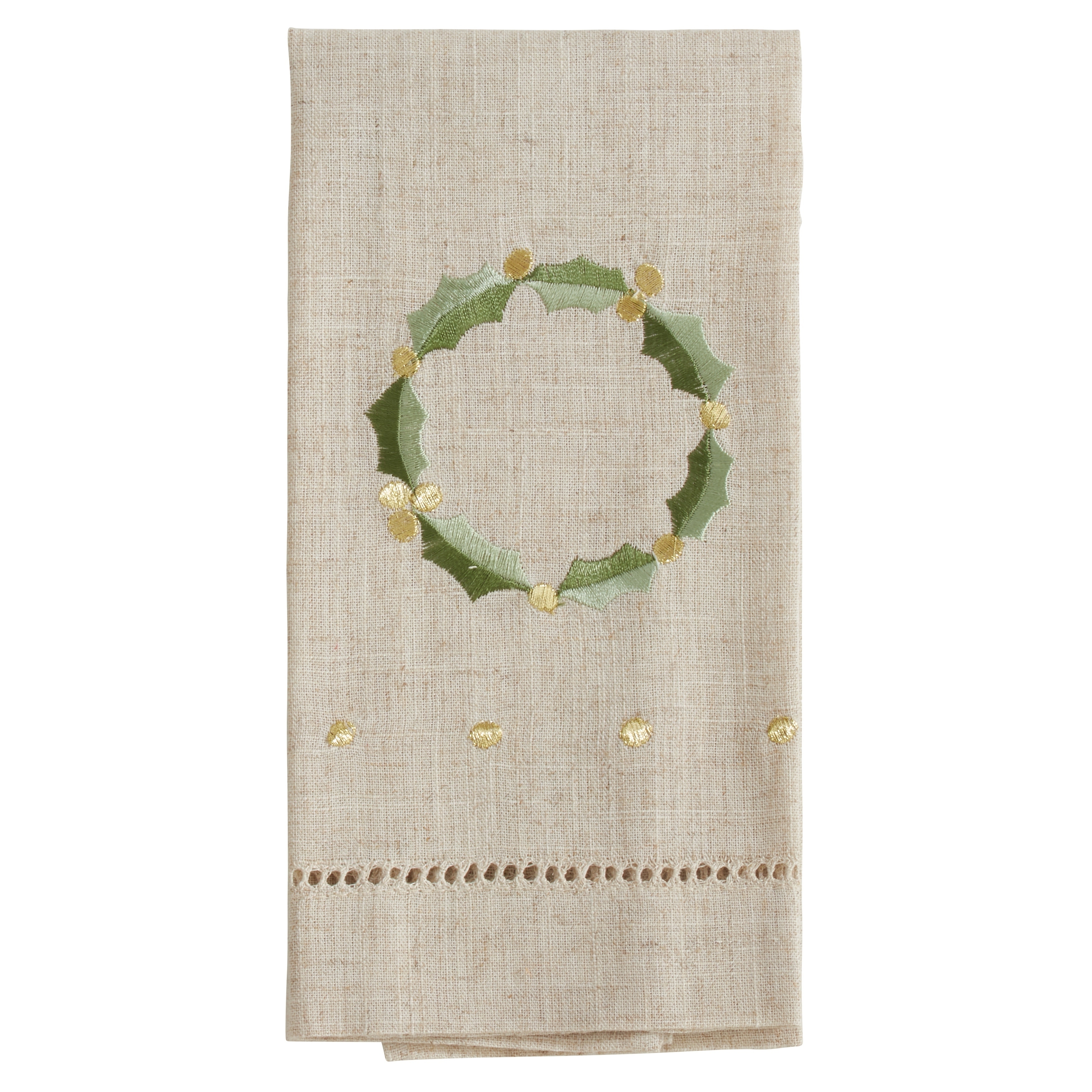Wreath Design Embroidered and Hemstitched Guest Towels (Set of 4)