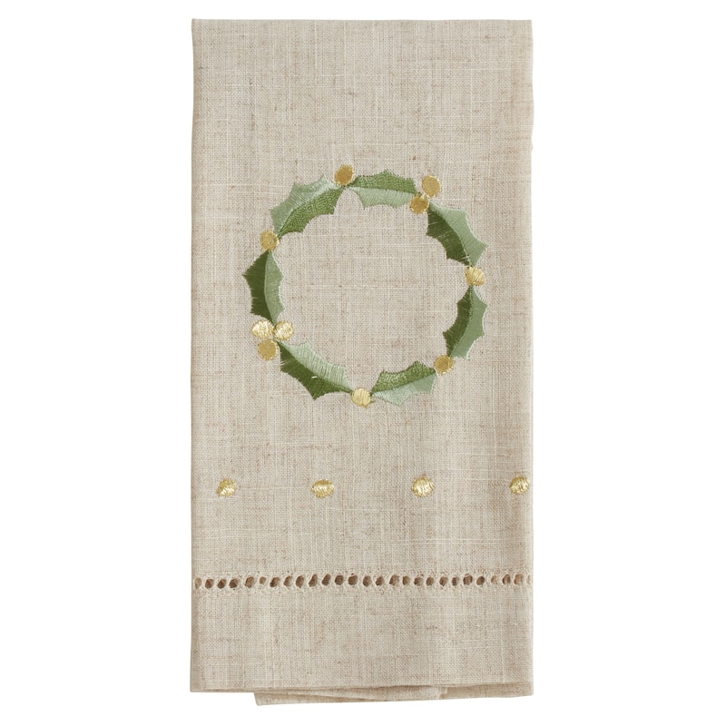 Wreath Design Embroidered and Hemstitched Guest Towels (Set of 4)