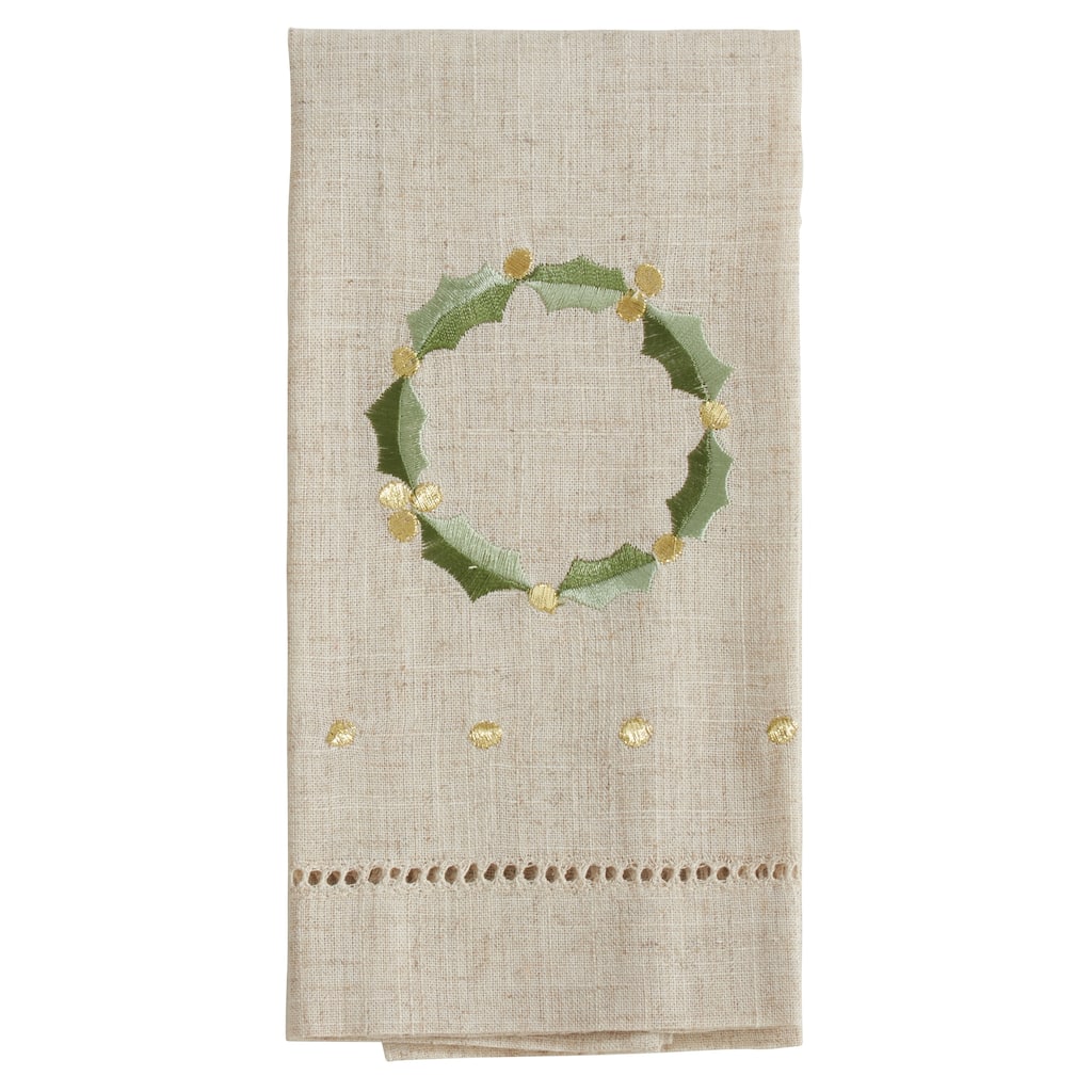 Wreath Design Embroidered and Hemstitched Guest Towels (Set of 4)