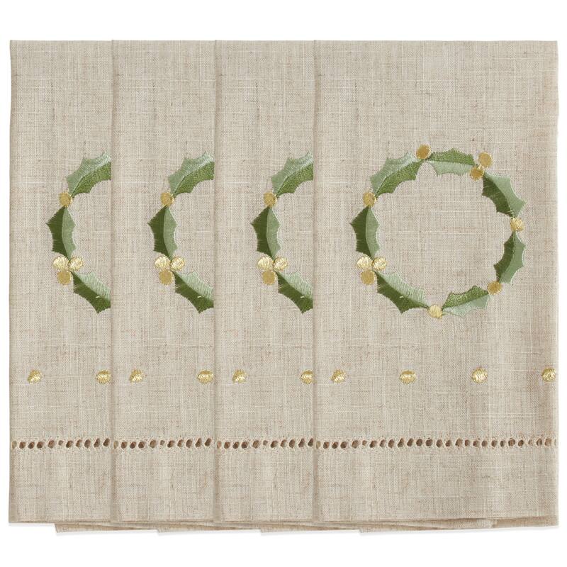 Wreath Design Embroidered and Hemstitched Guest Towels (Set of 4)