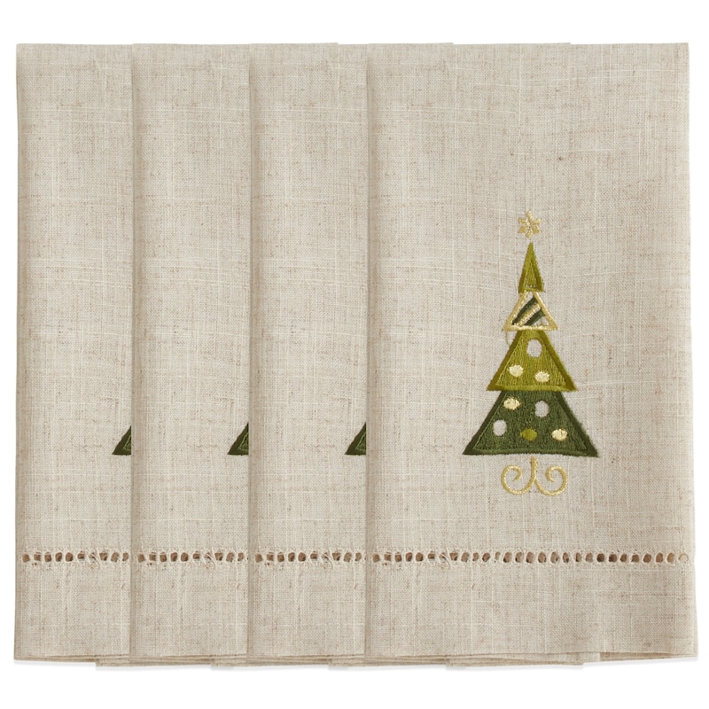 Christmas Tree Design Embroidered and Hemstitched Guest Towels (Set of 4)