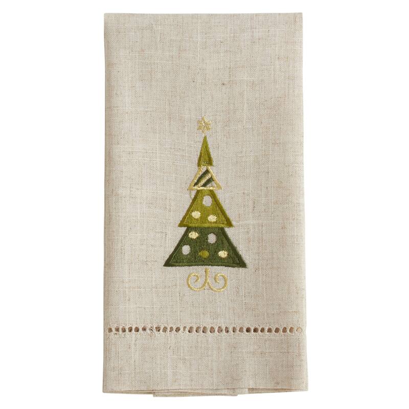 Christmas Tree Design Embroidered and Hemstitched Guest Towels (Set of 4)