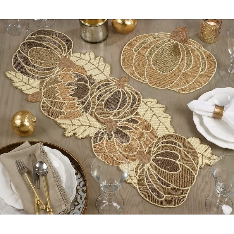 Beaded Pumpkin Design Placemats (Set of 4)