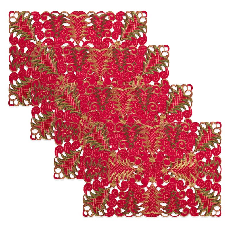 Holiday Placemats With Christmas Tree Cutwork Design (Set of 4)