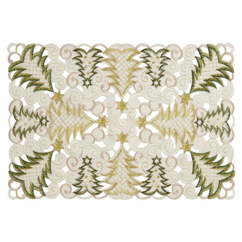 Holiday Placemats With Christmas Tree Cutwork Design (Set of 4)