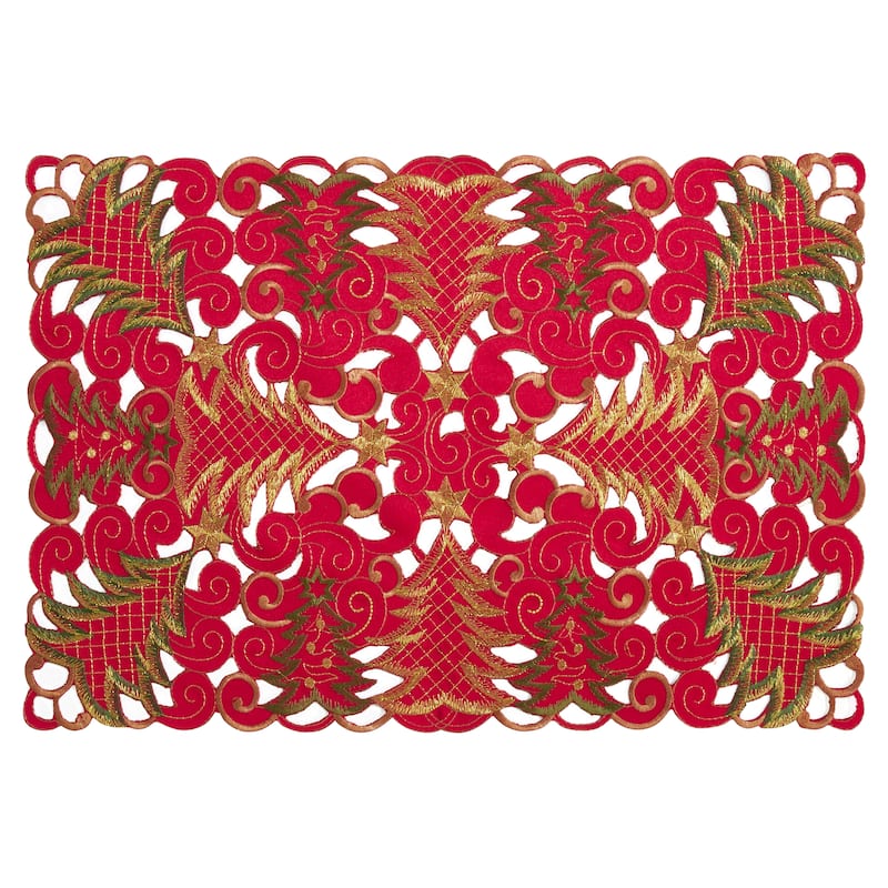 Holiday Placemats With Christmas Tree Cutwork Design (Set of 4)