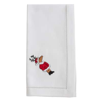 Cotton Napkins With Embroidered Reindeer Design (Set of 6)