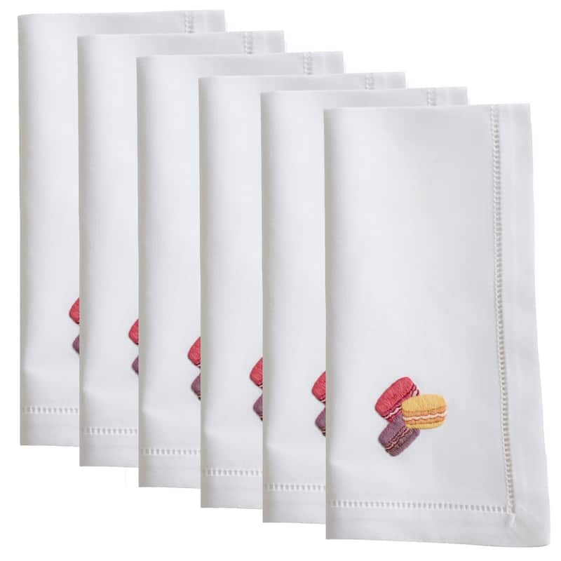Cotton Napkins With Embroidered Macaron Design (Set of 6)