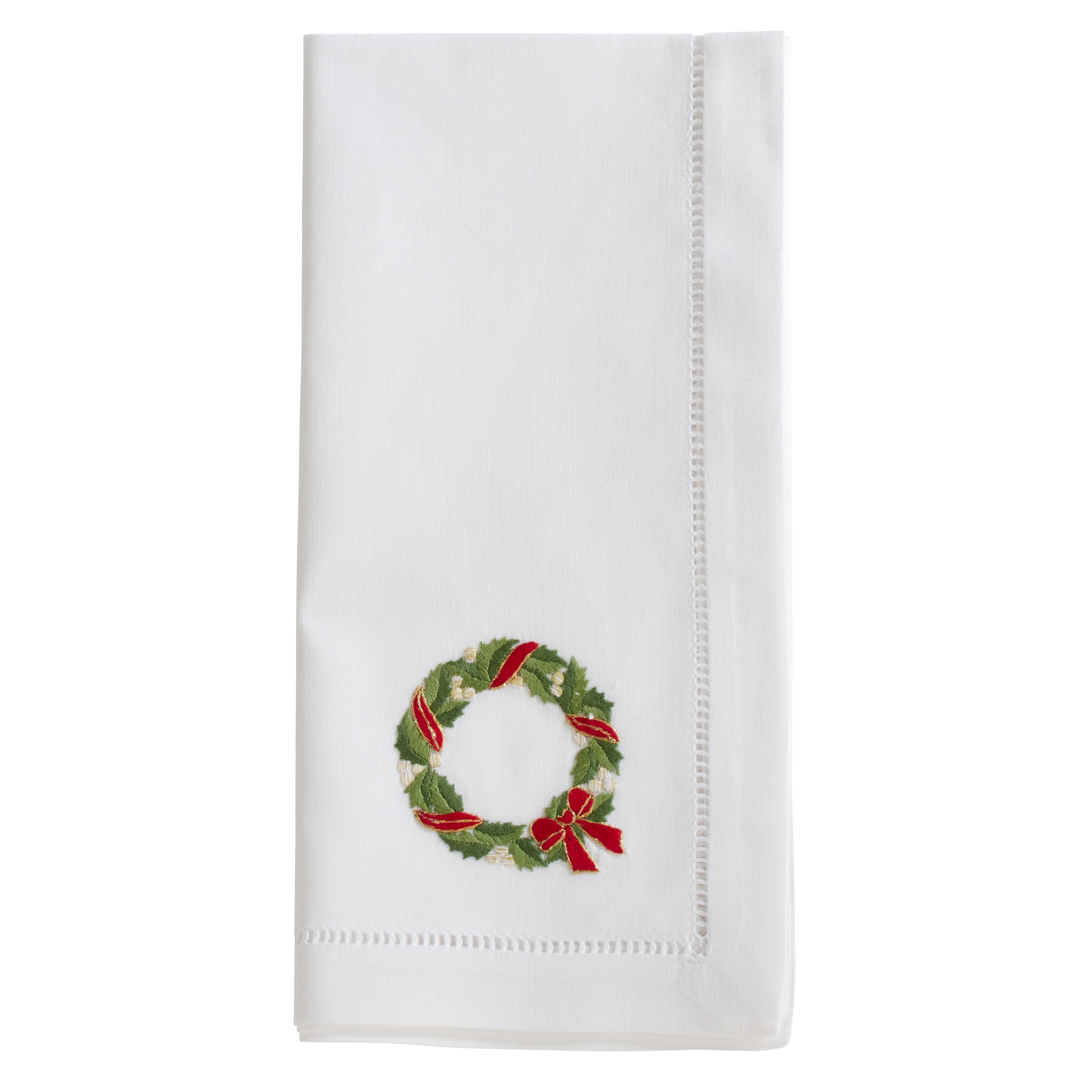 Saro Lifestyle Cotton Napkins with Embroidered Ribbon Wreath Design (Set of 6)