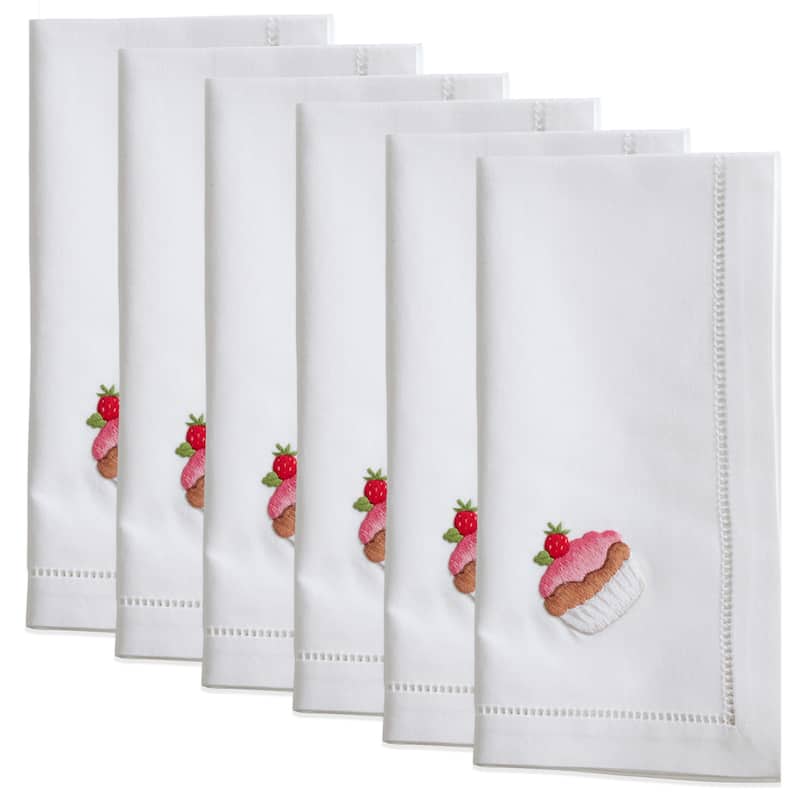Cotton Napkins With Embroidered Cupcake Design (Set of 6)