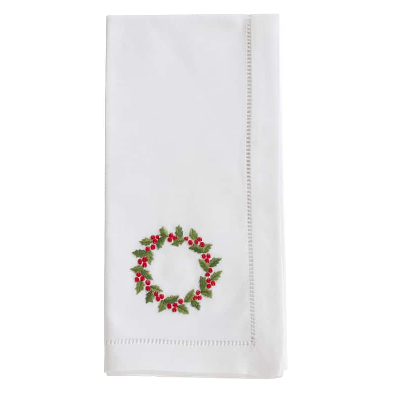 Cotton Napkins With Embroidered Wreath Design (Set of 6)