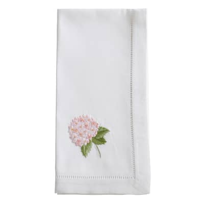 Hemstitch Napkins With Embroidered Pink Hydrangea Design (Set of 6)