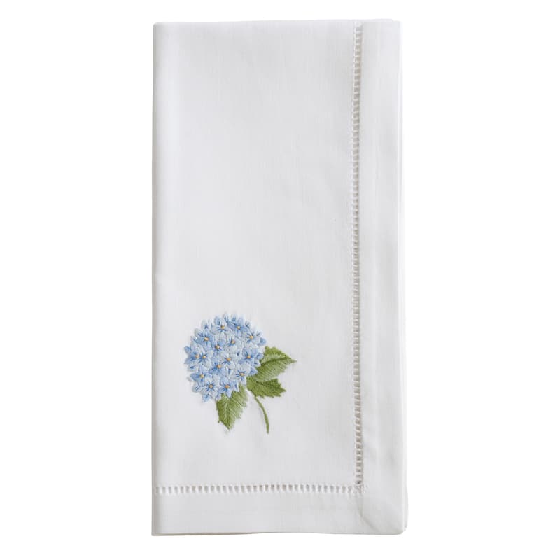 Hemstitch Napkins With Embroidered Blue Hydrangea Design (Set of 6)