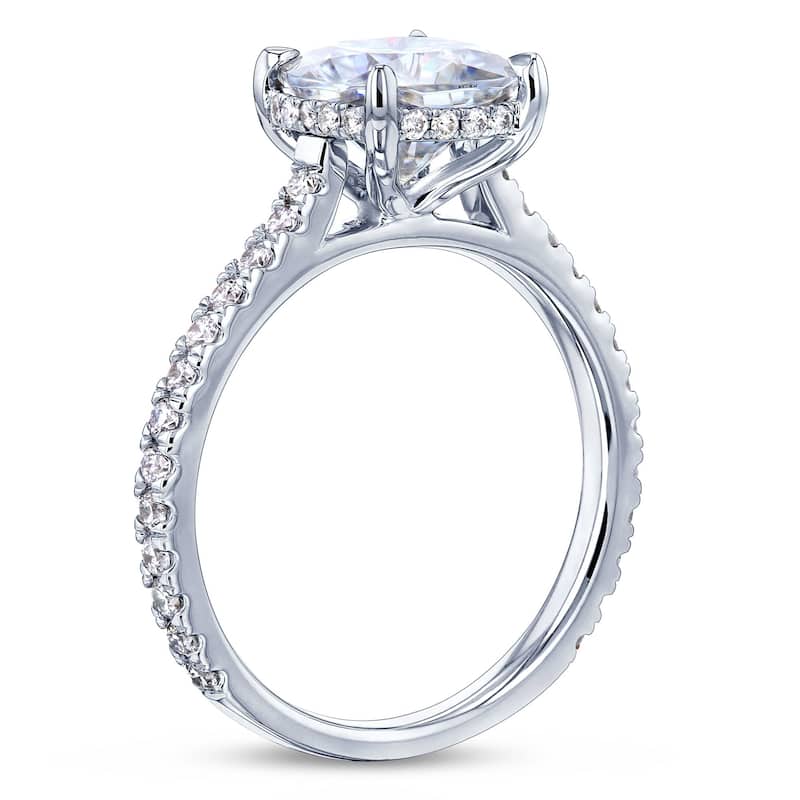 Annello by Kobelli 14k Gold Kobelli 2ct Cushion Moissanite and 2/5ct Diamond Drop Halo Engagement Ring (GH/VS, GH/I)