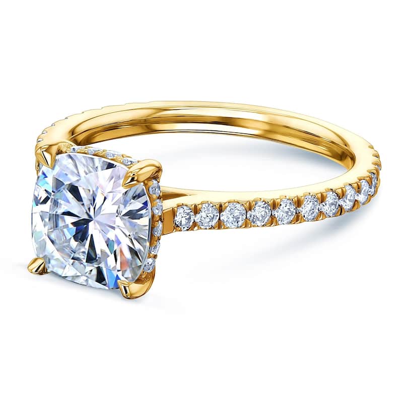 Annello by Kobelli 14k Gold Kobelli 2ct Cushion Moissanite and 2/5ct Diamond Drop Halo Engagement Ring (GH/VS, GH/I)
