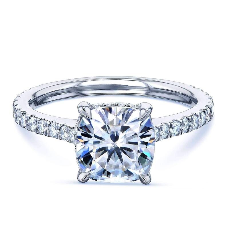 Annello by Kobelli 14k Gold Kobelli 2ct Cushion Moissanite and 2/5ct Diamond Drop Halo Engagement Ring (GH/VS, GH/I) - 4.5 - White