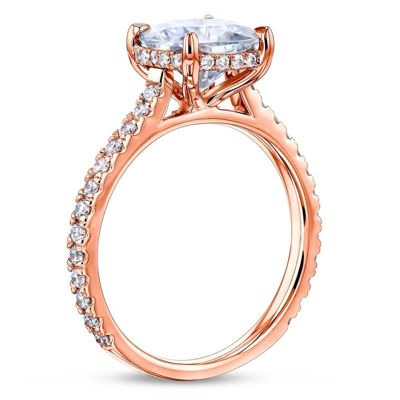 Annello by Kobelli 14k Gold Kobelli 2ct Cushion Moissanite and 2/5ct Diamond Drop Halo Engagement Ring (GH/VS, GH/I)