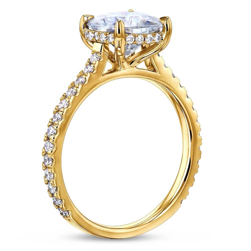 Annello by Kobelli 14k Gold Kobelli 2ct Cushion Moissanite and 2/5ct Diamond Drop Halo Engagement Ring (GH/VS, GH/I)