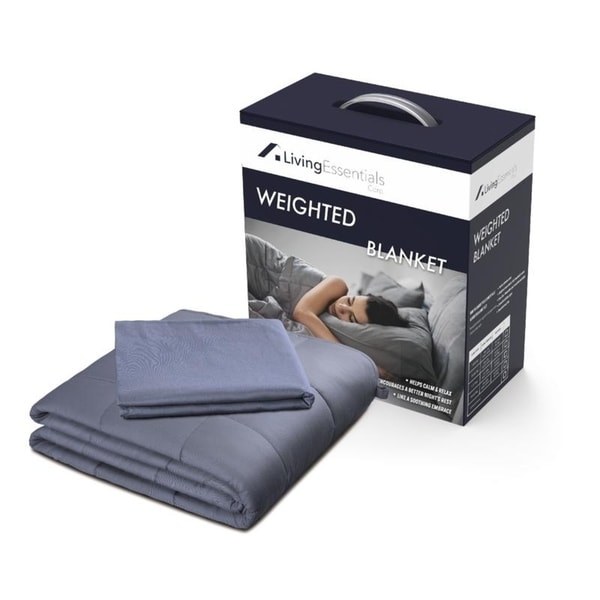 Living Essentials Weighted Blanket with Removable Cotton Duvet Cover 15 LBS 48 x72 Twin Size Grey