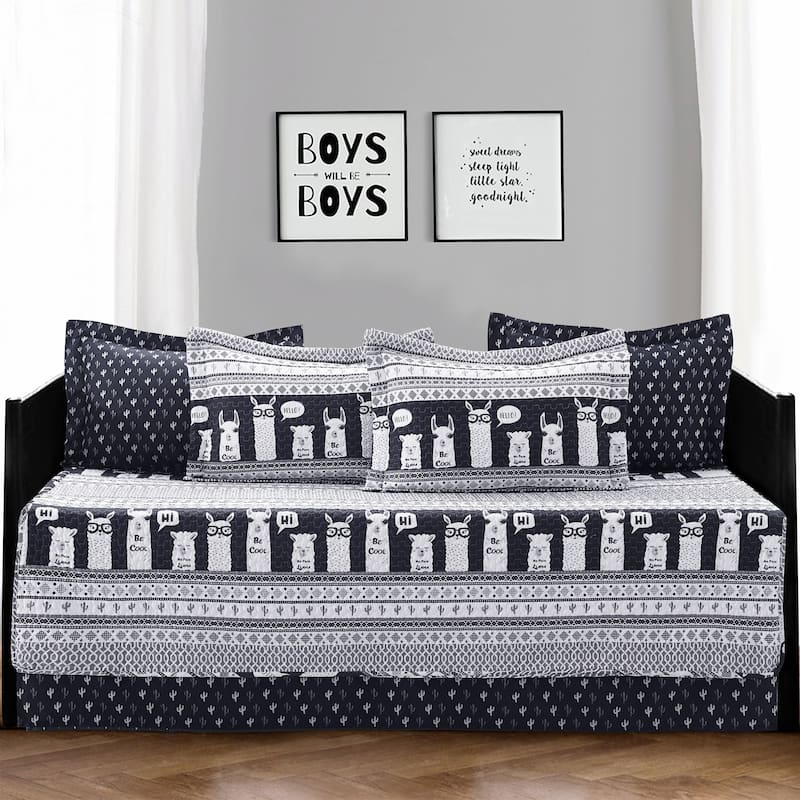 Lush Decor Llama Stripe 6 Piece Daybed Set - Navy