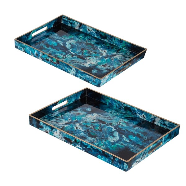 Blue and Black Abstract Marble Rectangular Trays