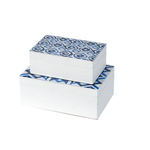 White and Indigo Patterned Rectangular Decorative Boxes (Set of 2)