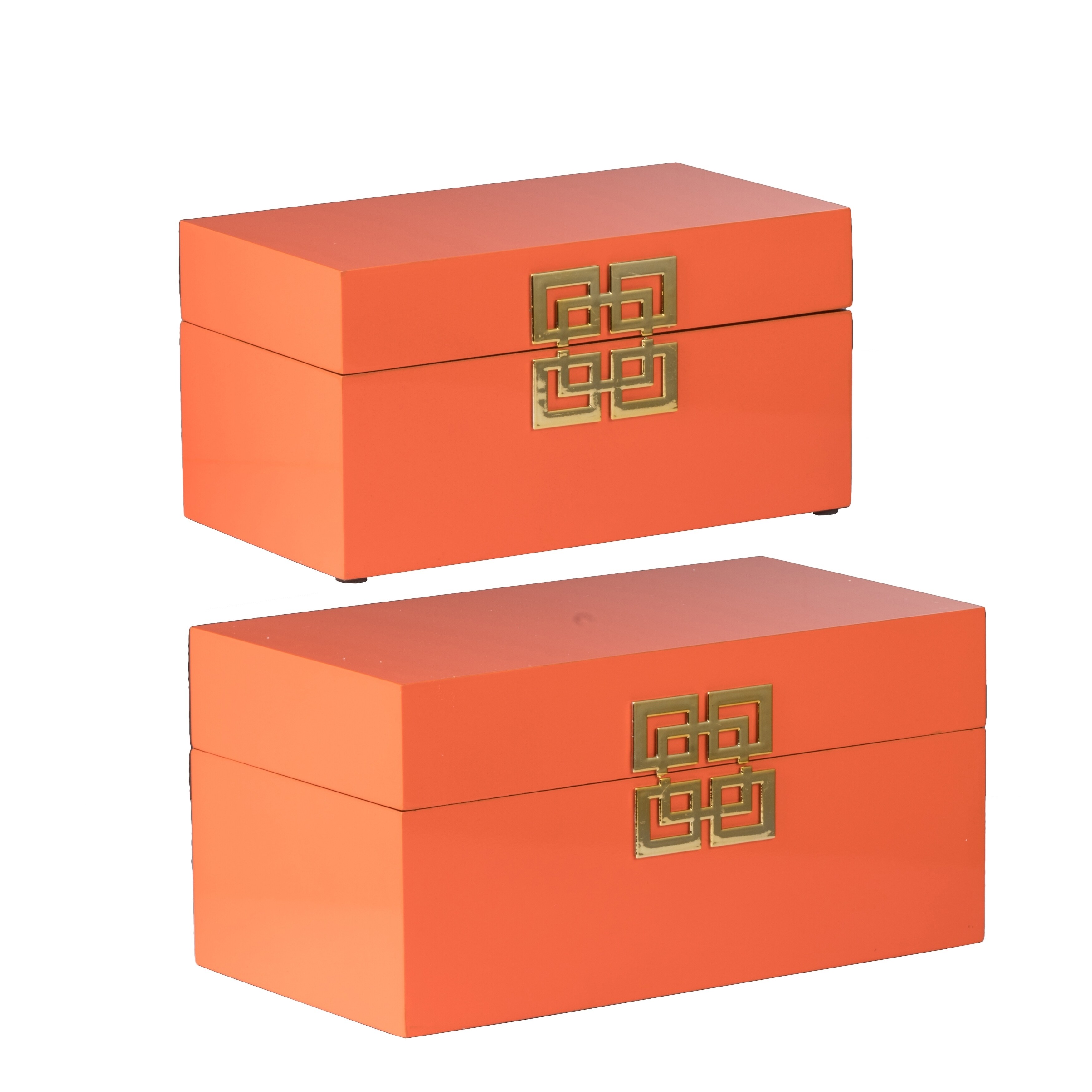 Shop Orange Geometric Design Decorative Boxes Set Of 2 Free