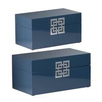Blue Geometric Design Decorative Boxes (Set of 2)