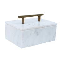 Small Creamy White 15-inch Marble Box with Brass Handle