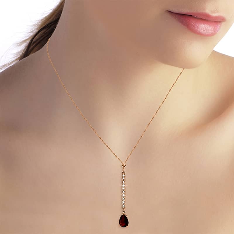14K Rose Gold Diamond & Garnet Necklace Gemstone