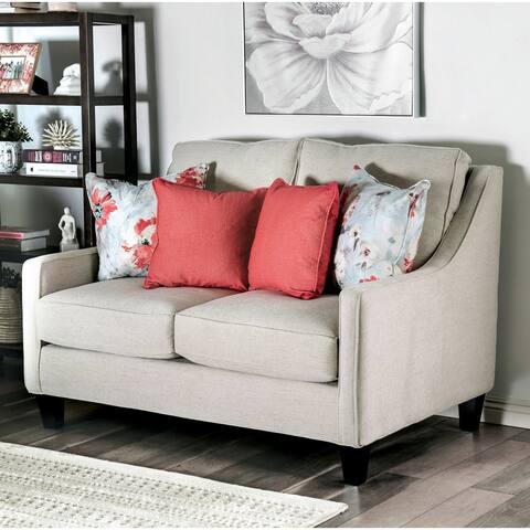Furniture of America Lilu Farmhouse Ivory Chenille Cushioned Loveseat