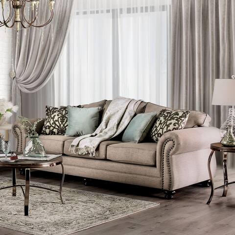Furniture of America Audy Traditional Taupe Chenille Rolled Arms Sofa