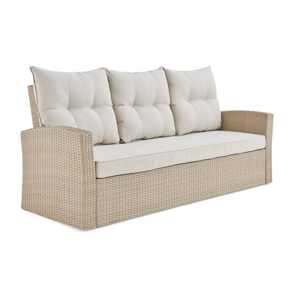 Lawayon Light Brown Outdoor Wicker Sofa With Cushions By Lawayon Light Brown Outdoor Wicker Sofa