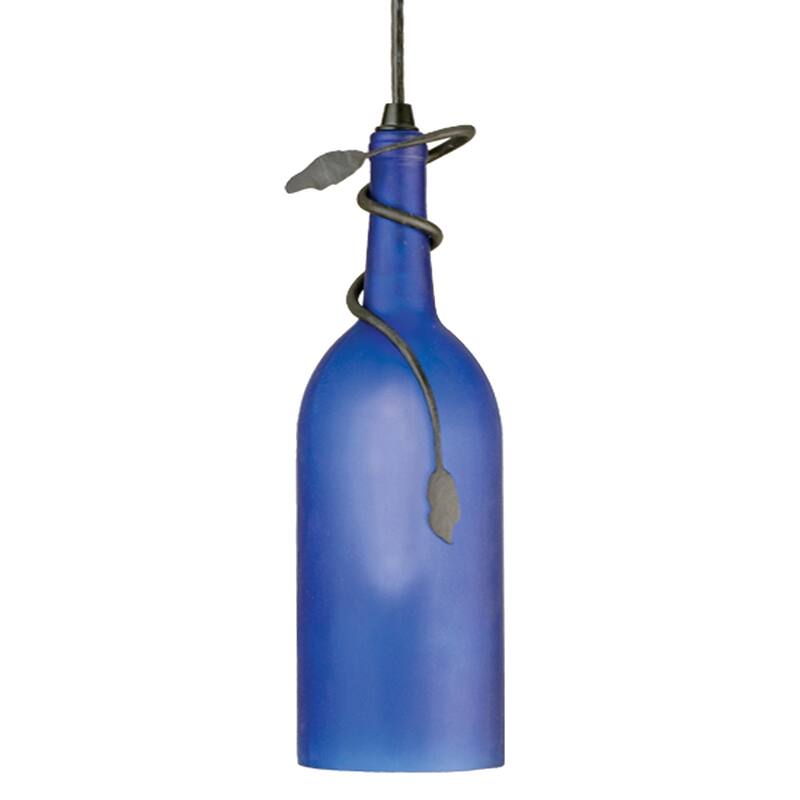 4" Wide Tuscan Vineyard Frosted Blue Wine Bottle Mini Pendant