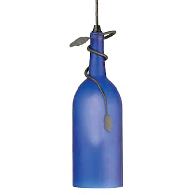 4" Wide Tuscan Vineyard Frosted Blue Wine Bottle Mini Pendant