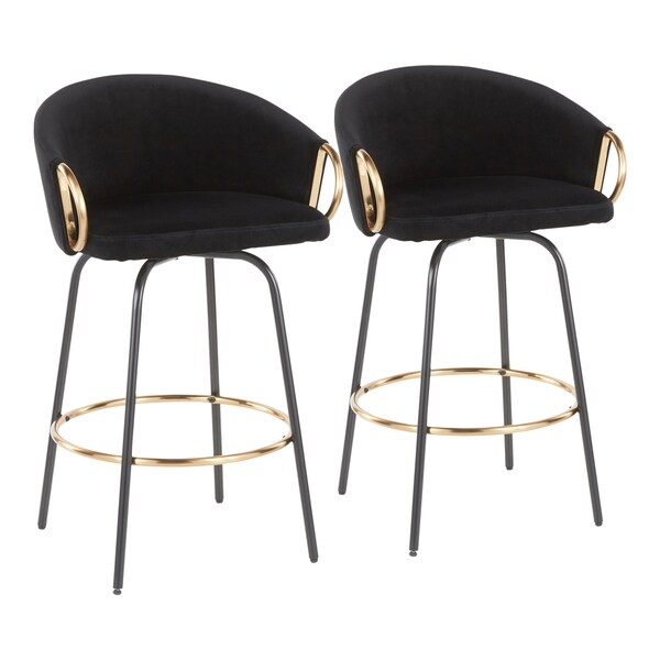 Claire Contemporary-Glam Velvet Counter Stool (Set of 2) - N/A
