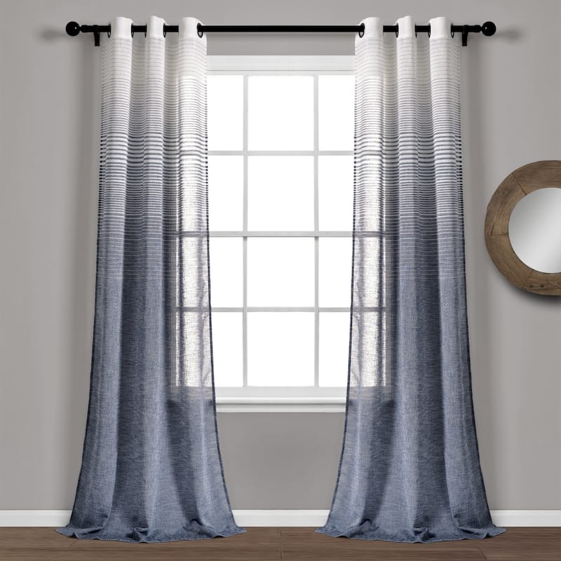 Lush Decor Ombre Stripe Grommet Sheer Window Curtain Panel Pair - 84" x 38" - 84" x 38" - Navy