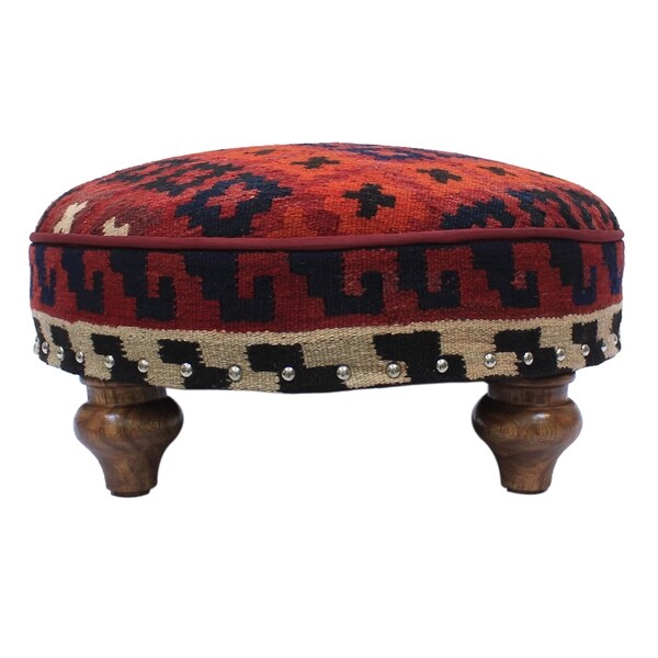 Shop Roy Red/Blue Kilim Upholstered Handmade Cocktail Ottoman Free Shipping Today Overstock