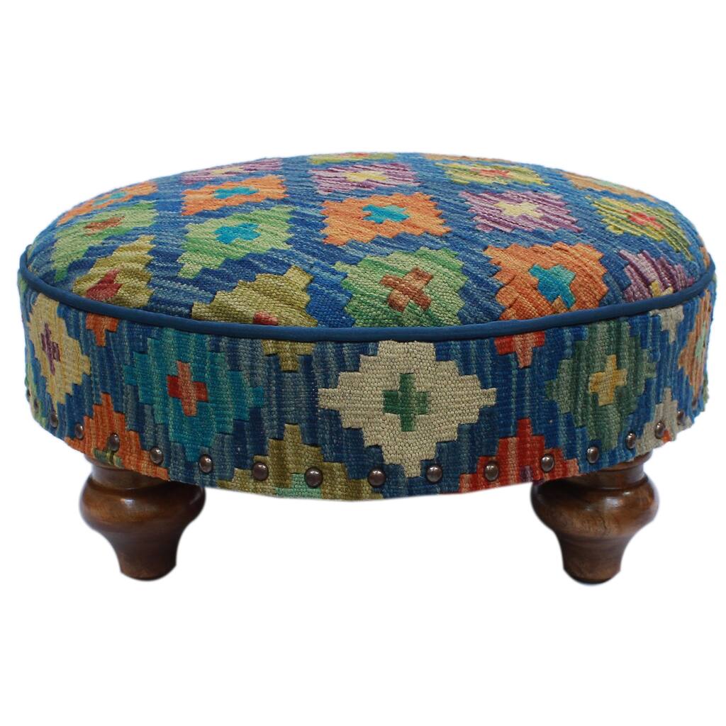 Lawrence Blue/Purple Kilim Upholstered Handmade Cocktail Ottoman