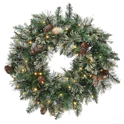 24 in. Golden Bristle Wreath with Battery Operated LED Lights
