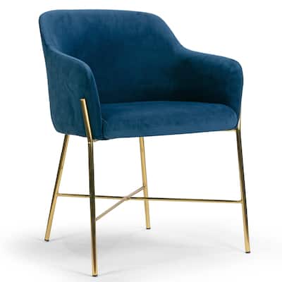 Silver Orchid Condon Blue Velvet Arm Dining Chair - N/A