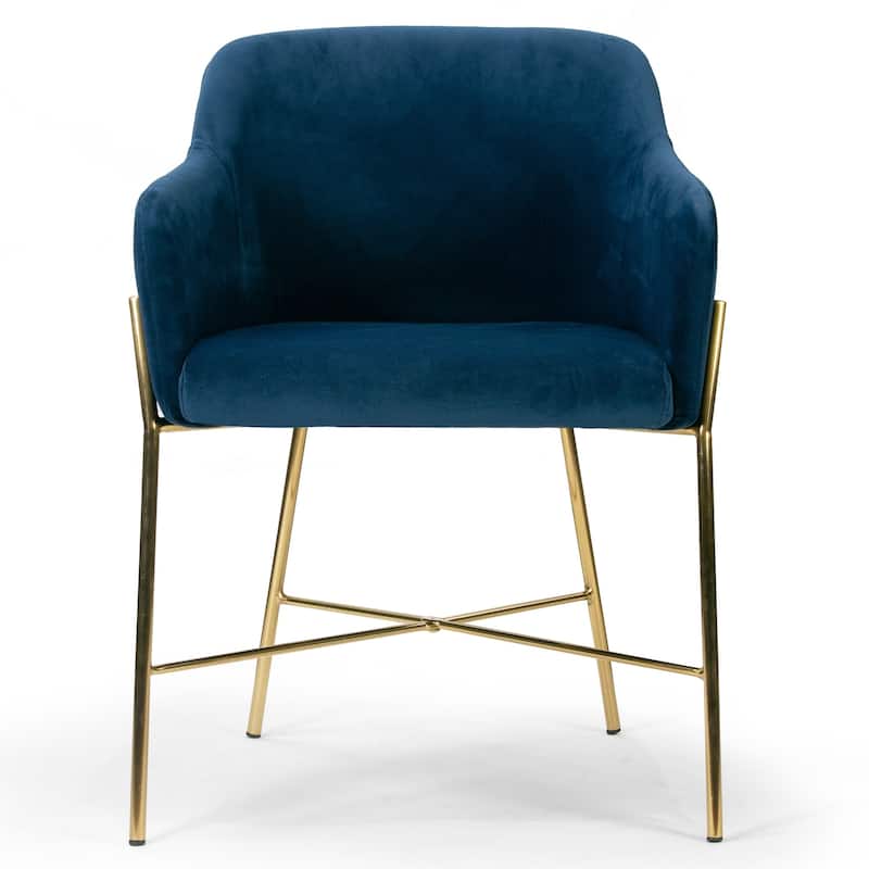 Silver Orchid Condon Blue Velvet Arm Dining Chair - N/A