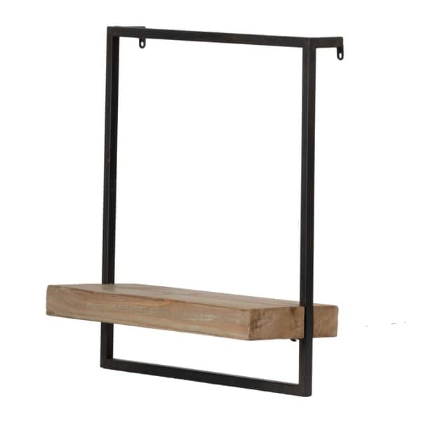 Black Iron and Natural Wood Wall Shelf - On Sale - Bed Bath & Beyond ...
