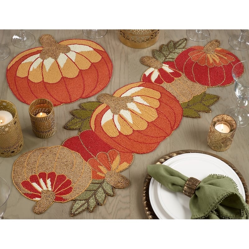 Glass Beads Placemats With Pumpkin Design (Set of 4)